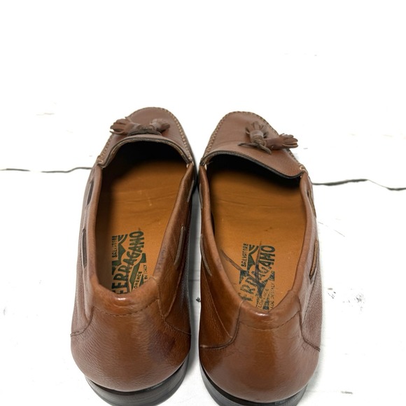 Vintage Salvatore Ferragamo Shoes Men\'s 9D Brown Tassel Loafers Pebbled Leather main image 5